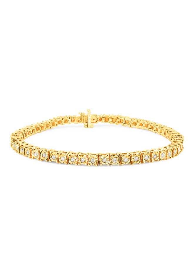 Yellow Gold Over Sterling Silver Diamond Square Frame Miracleset Tennis Bracelet 8 inches, YELLOW GOLD, hi-res image number 0