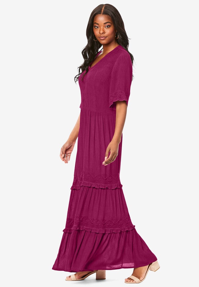 Lace Crinkle Maxi Dress, , alternate image number null