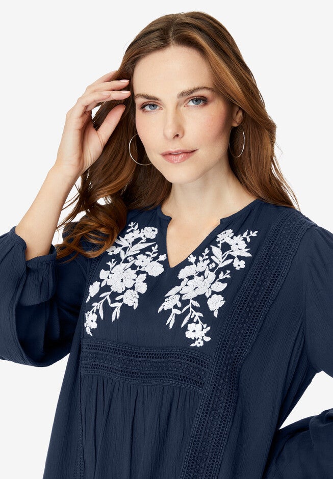 Embroidered Crinkle Top, , alternate image number null