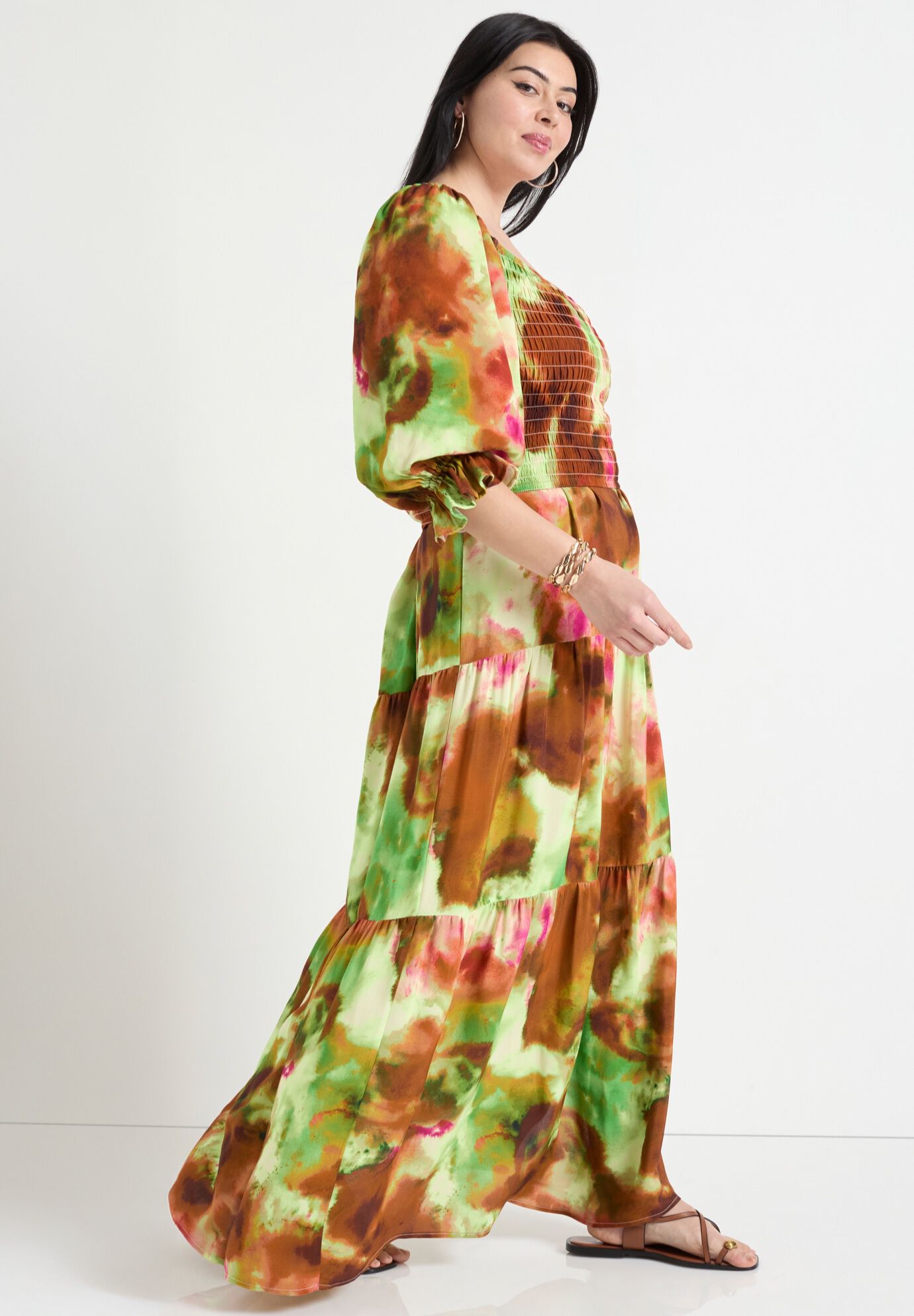 Off-The-Shoulder Smocked Cropped Top, WATERCOLOR TIE DYE, alternate image number 2