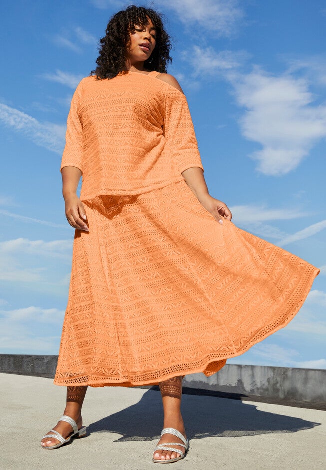 Lace Midi Skirt, ORANGE MELON, hi-res image number null
