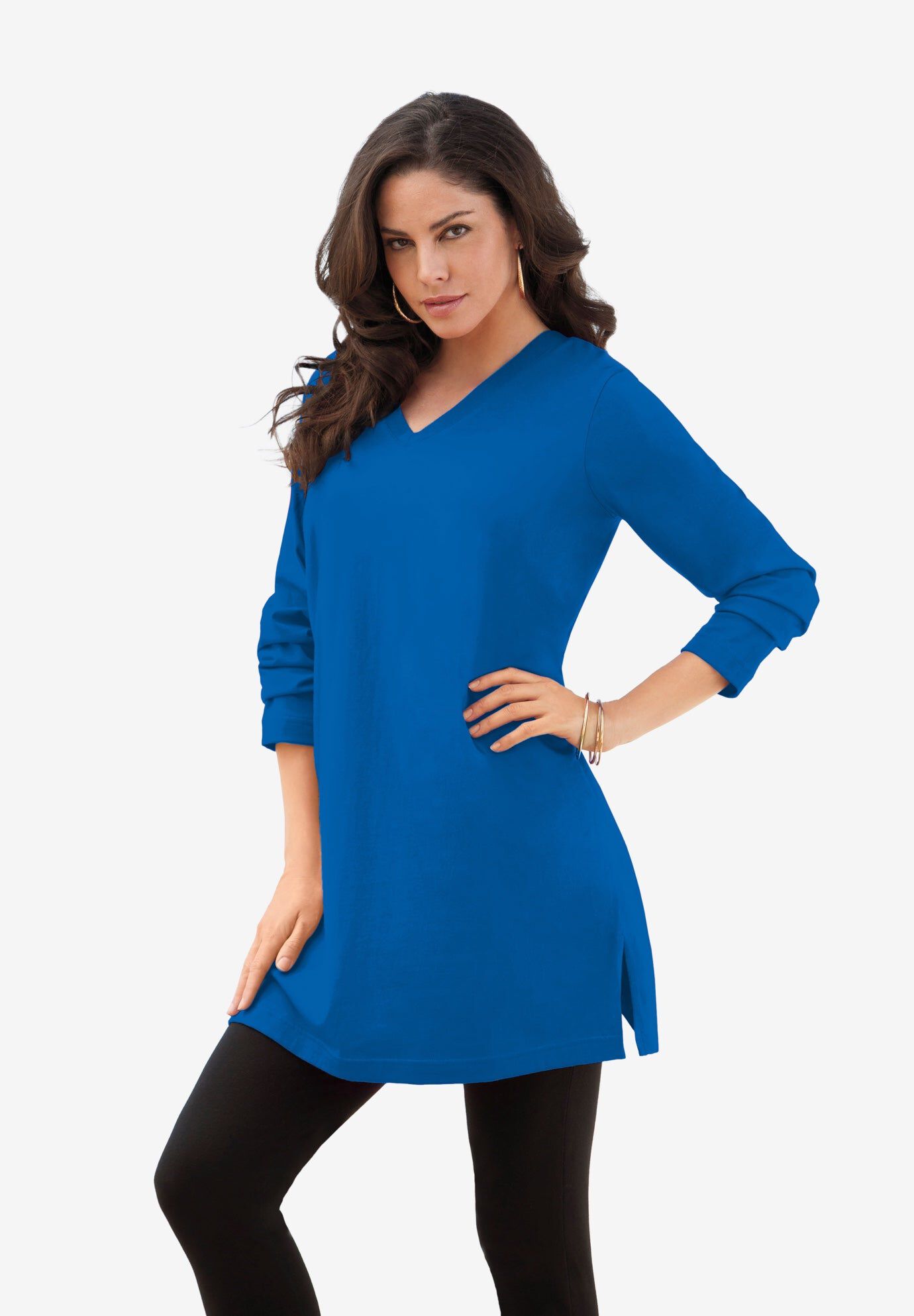 Plus Size Cotton Ultimate Long Sleeve V-Neck Tunic