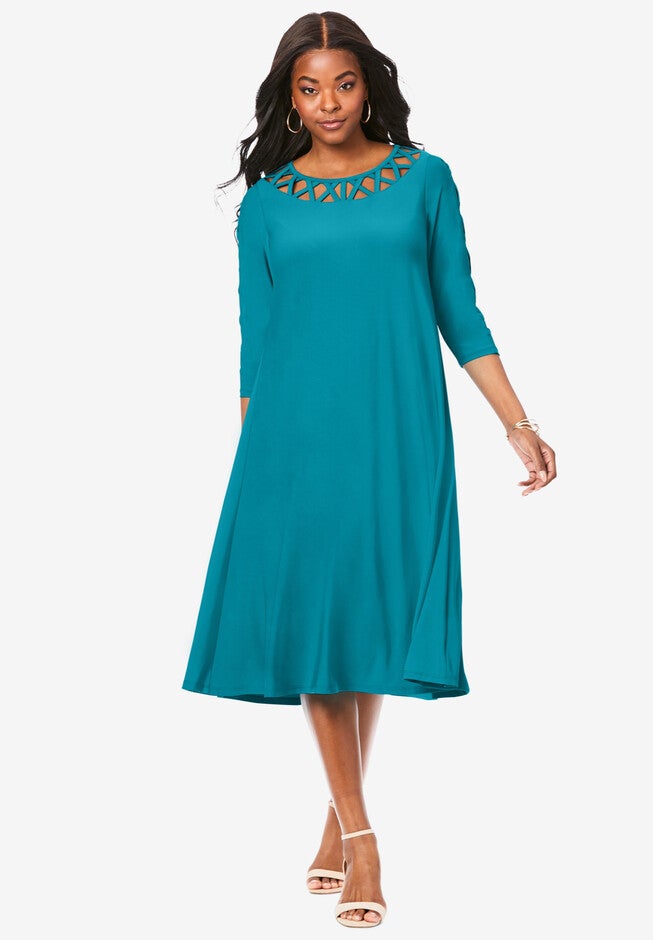 Lattice Sleeve Ultrasmooth® Fabric Dress, DEEP TURQUOISE, hi-res image number null