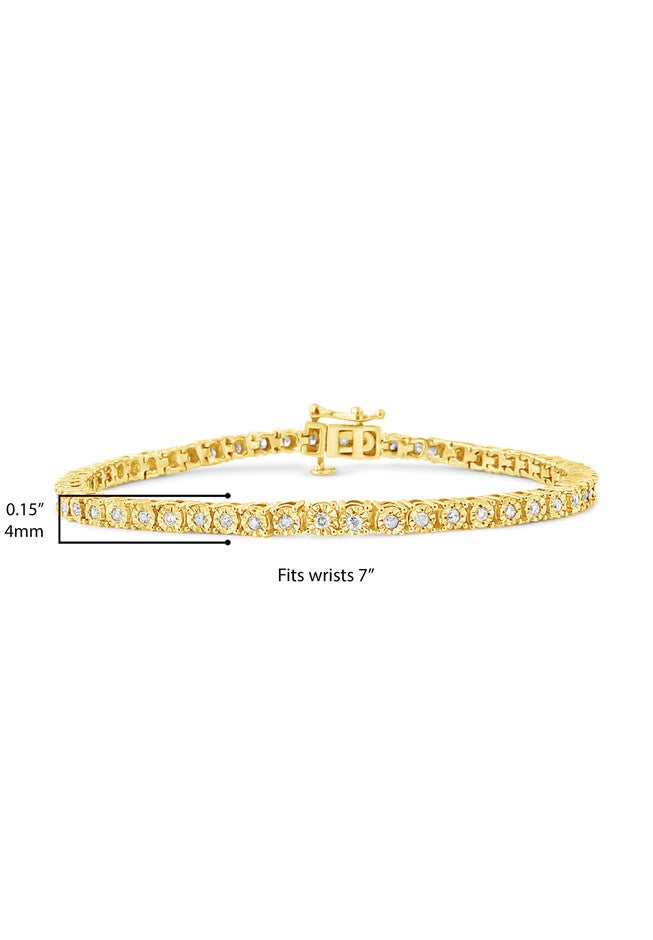 Yellow Gold Plated Sterling Silver Miracleset Diamond Round Faceted Bezel Tennis Bracelet 7 inches, , alternate image number null