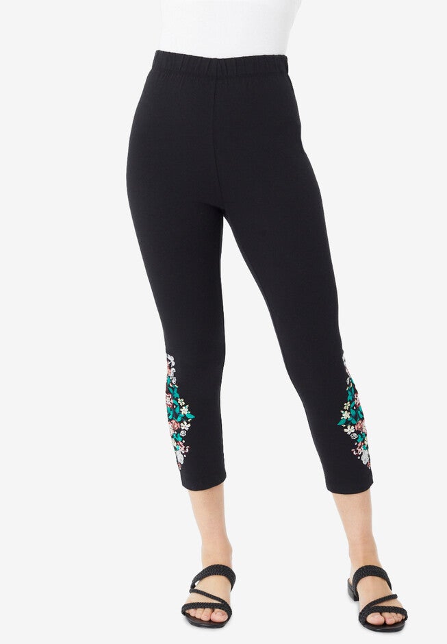 Embroidered Capri Leggings, BLACK ROSE EMBROIDERY, hi-res image number null