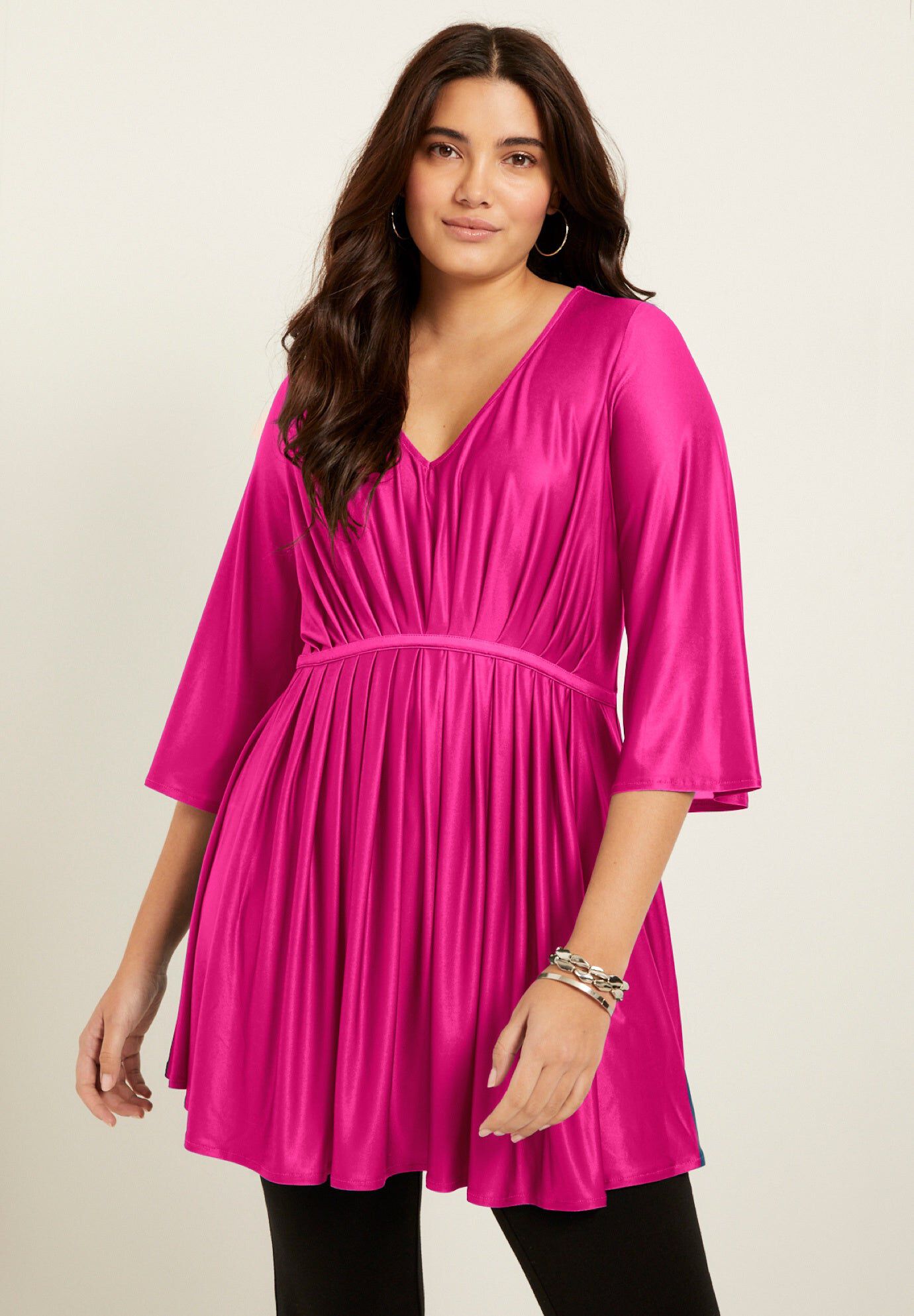 Empire Waist Tunic, VIVID PINK, hi-res image number 0