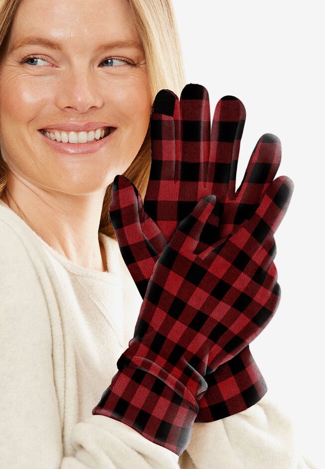 Fleece Gloves, CLASSIC RED BUFFALO PLAID, hi-res image number 0