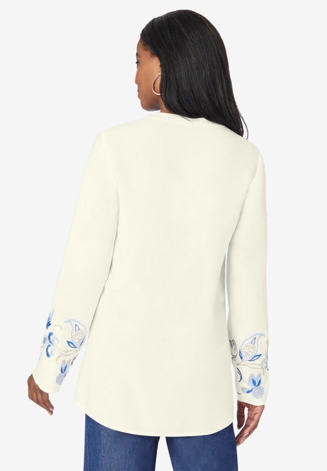 Notch-Neck Embroidered Blouse, , on-hover image number null