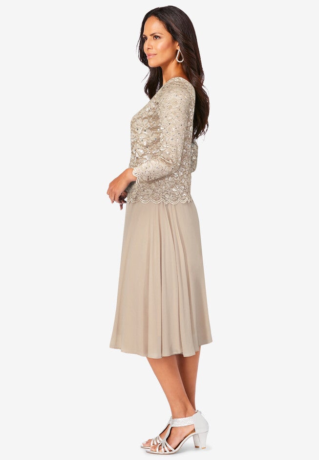 Embellished Lace & Chiffon Dress, , alternate image number 2
