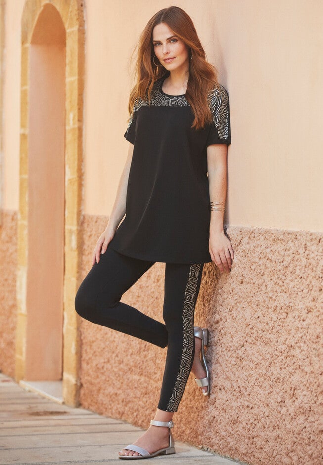 Rhinestone Side-Seam Essential Stretch Legging, , alternate image number null