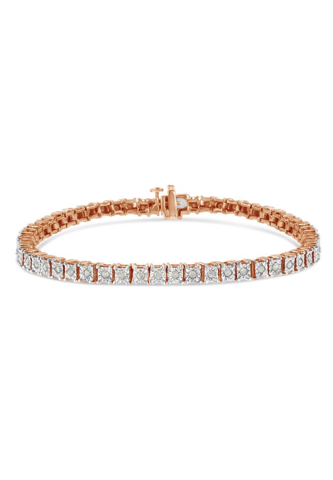 Rose Gold Over Sterling Silver Diamond Square Frame Miracleset Tennis Bracelet 8 inches, ROSE GOLD, hi-res image number 0