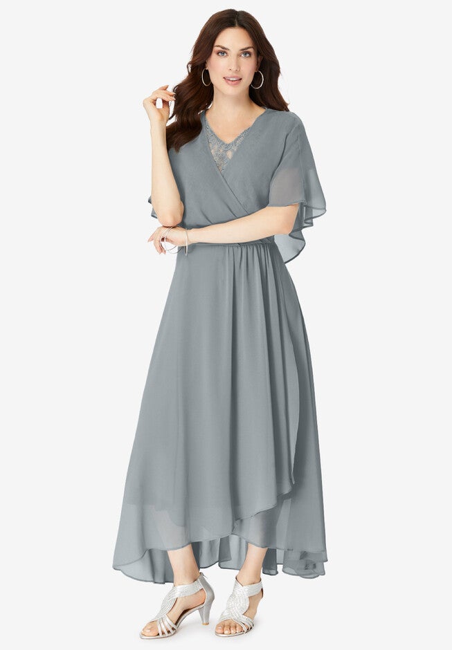Chiffon Faux Wrap Dress, GUNMETAL, hi-res image number null