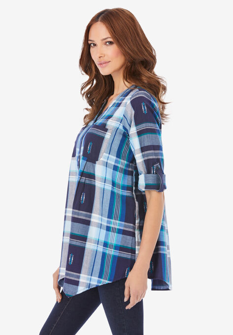 Soft Plaid Button-Up Big Shirt, , alternate image number null