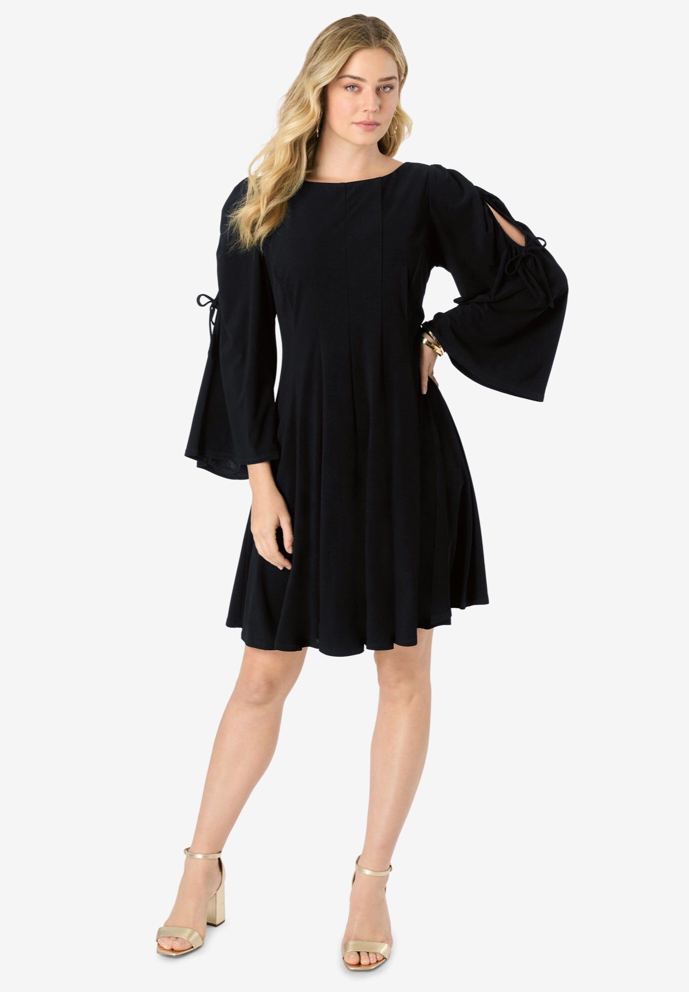 Cold Shoulder Fit-and-Flare Dress, BLACK, hi-res image number 0