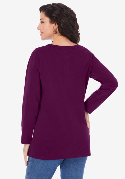 Long-Sleeve Henley Ultimate Tee with Sweetheart Neck, , on-hover image number null