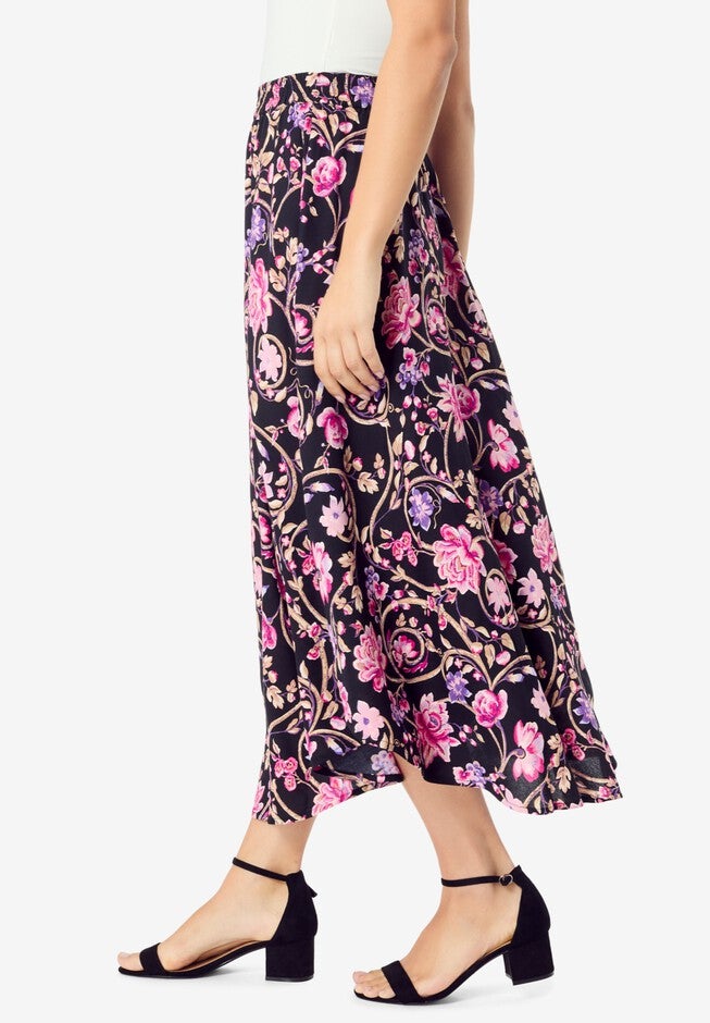 Asymmetrical Hem Skirt, BLACK ETERNAL BLOOM, alternate image number null