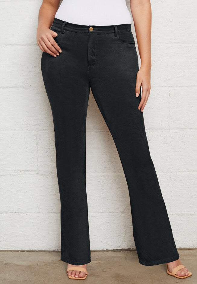 Faux-Suede Bootcut Pants, BLACK, hi-res image number 0