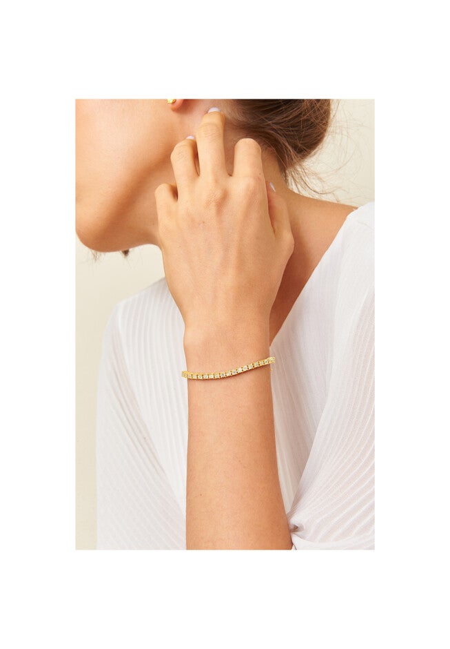 Yellow Gold Plated Sterling Silver Miracleset Diamond Round Faceted Bezel Tennis Bracelet 7 inches, , alternate image number null