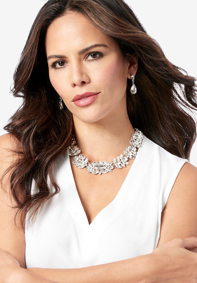 Rhinestone Necklace Set, SILVER, hi-res image number 0
