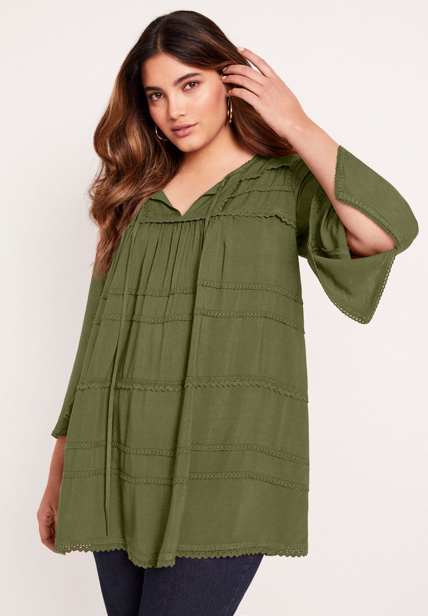 Acid Wash Peasant Blouse