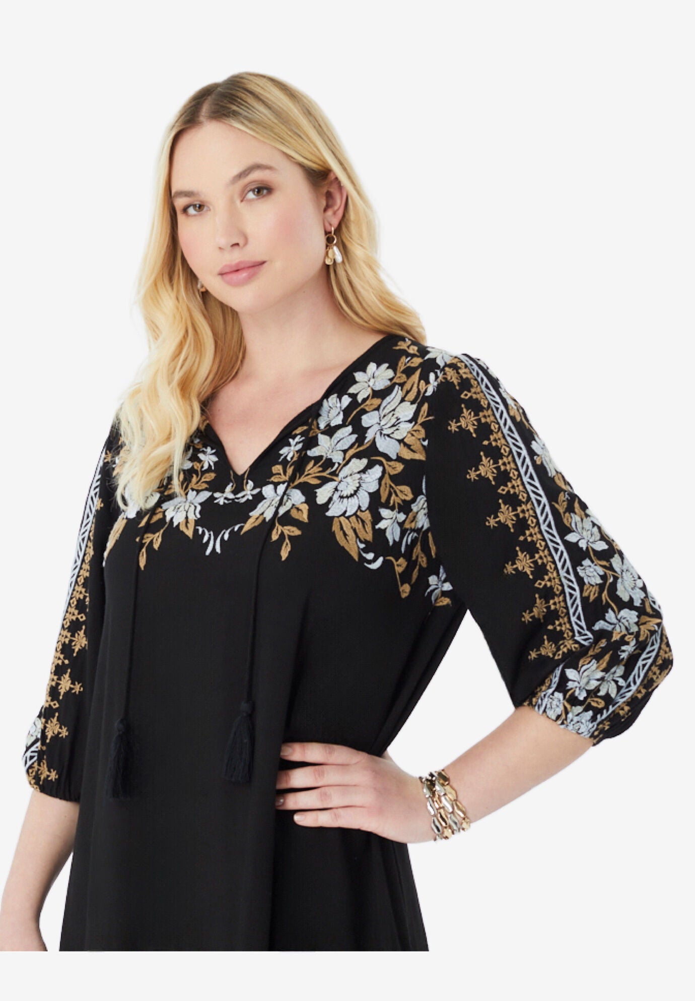 Tiered Embroidered Dress, , alternate image number 2