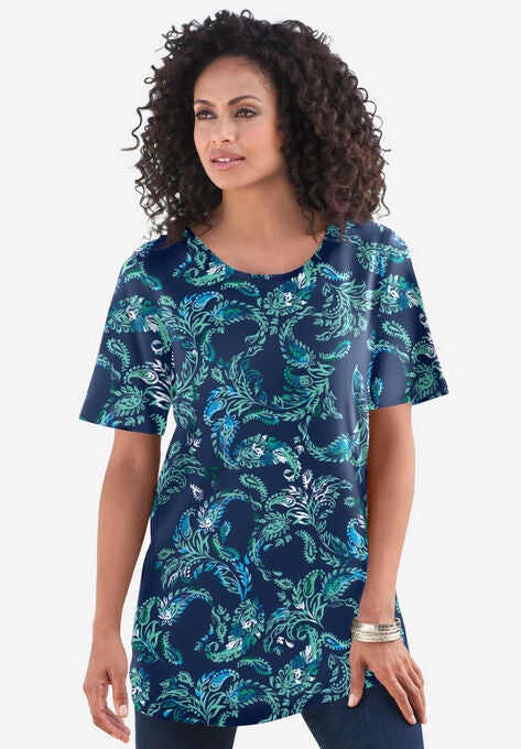 Crewneck Ultimate Tee, NAVY PAISLEY VINES, hi-res image number null