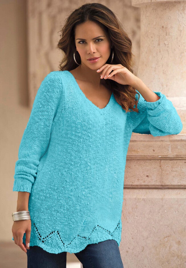 Pointelle Slub Boyfriend Pullover, , alternate image number 3