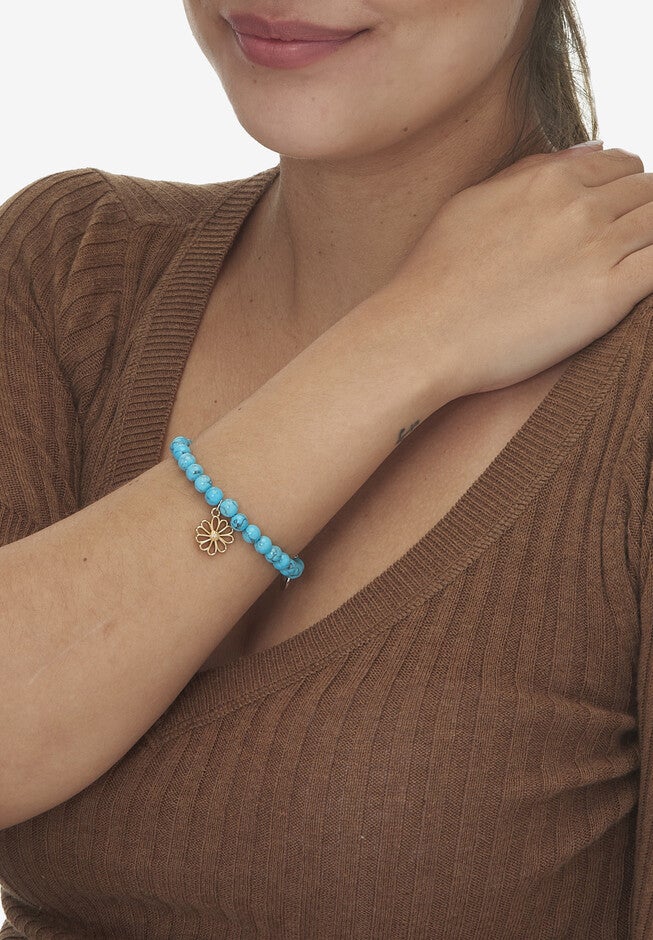 Genuine Blue Turquoise Silvertone Heart Charm Bangle, 7.5 Inches, , alternate image number 2