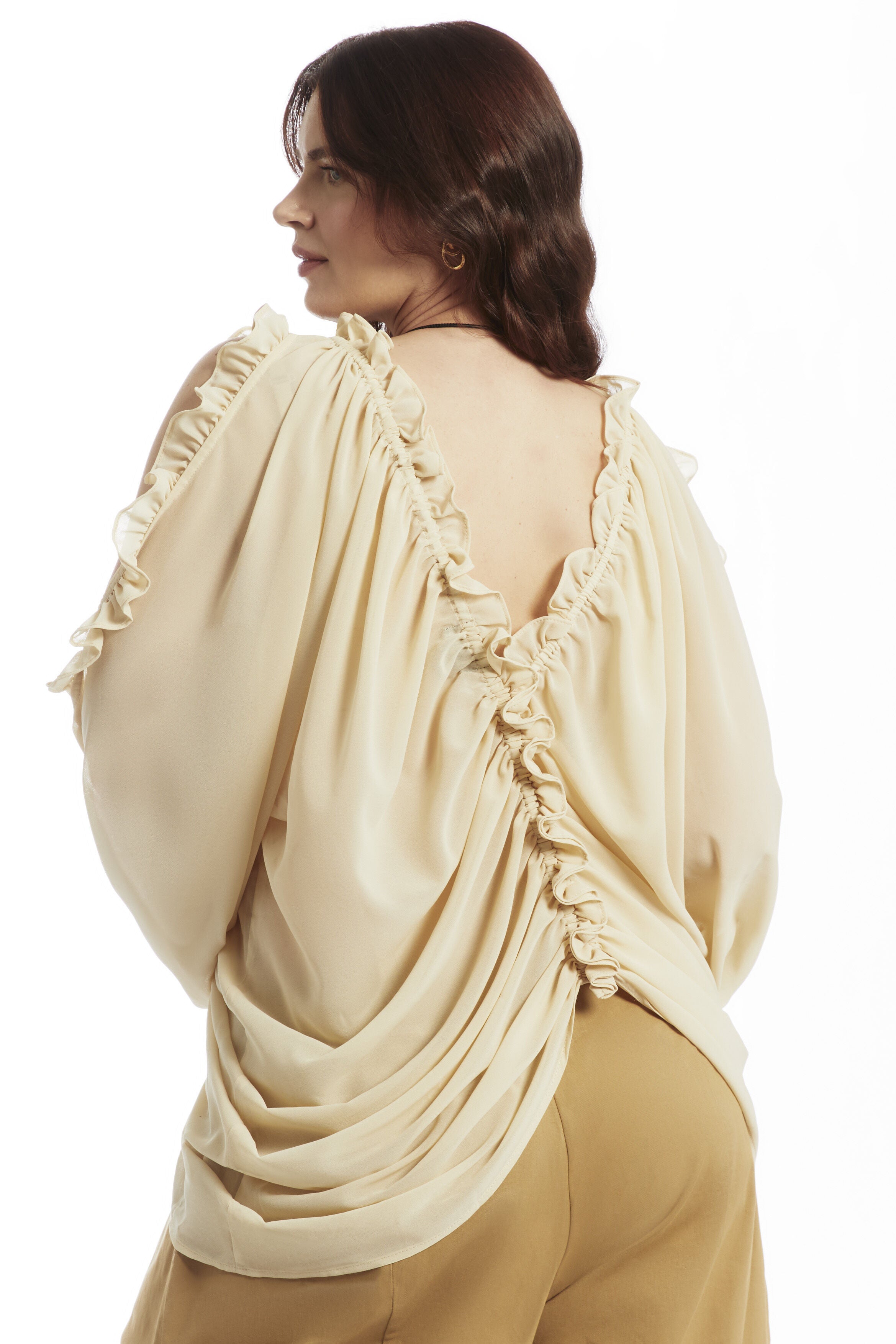Draped Off-The-Shoulder Blouse, PEBBLE, alternate image number 3