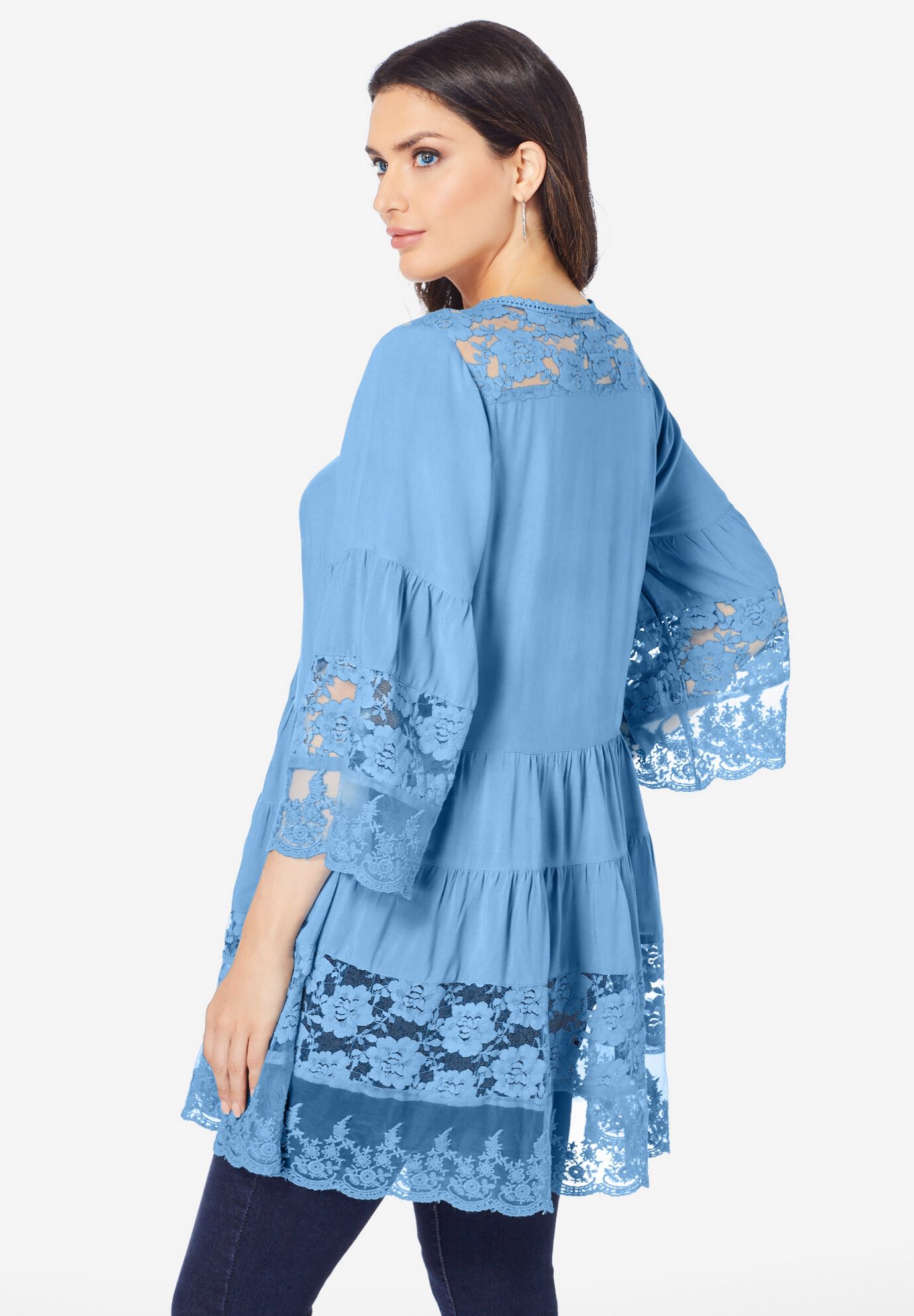 Lace Illusion Blouse, BLUE PRINT, alternate image number 2