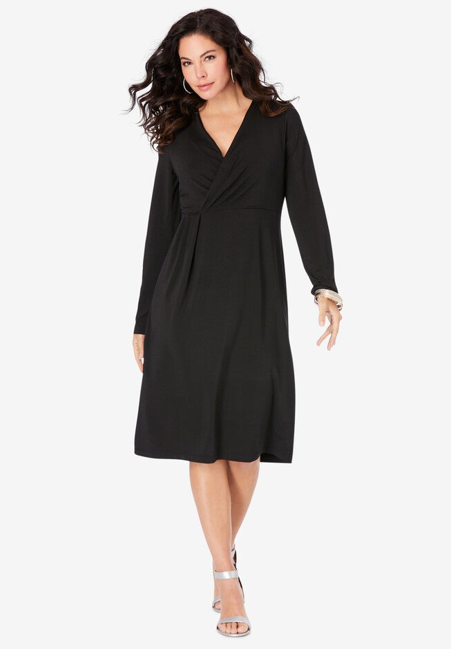 Ultrasmooth® Fabric Wrap Dress, BLACK, hi-res image number 0