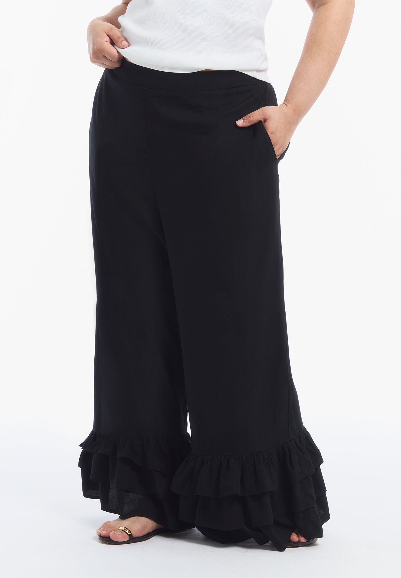 Ruffled Hem Pant, BLACK ONYX, alternate image number 3