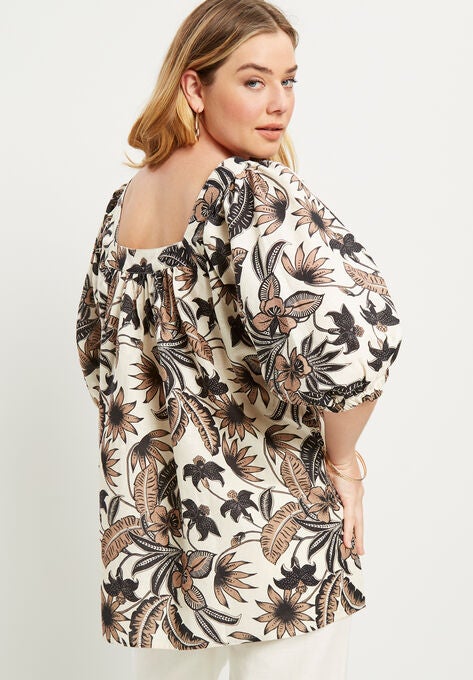 Puff Sleeve Lino Soleil Top, , on-hover image number null
