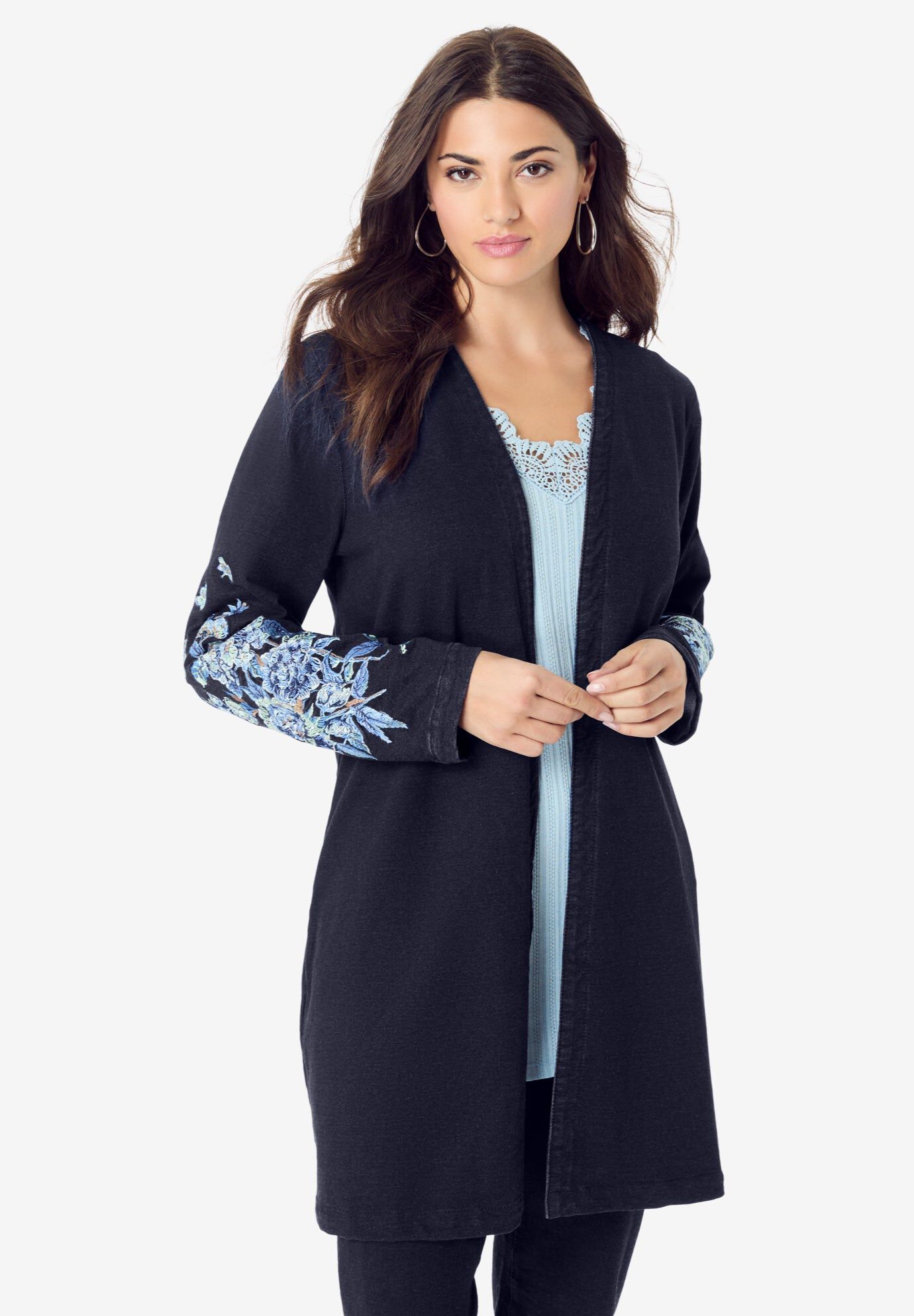 Knit Denim Jacket, DARK WASH BOUQUET, hi-res image number 0