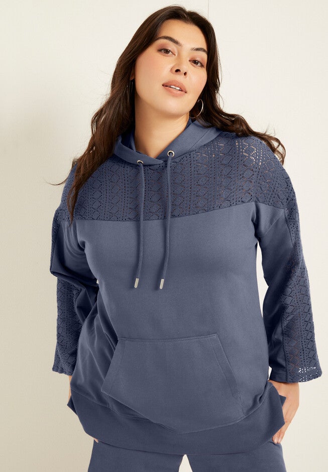 Crochet Bell-Sleeve Sweatshirt, , alternate image number null