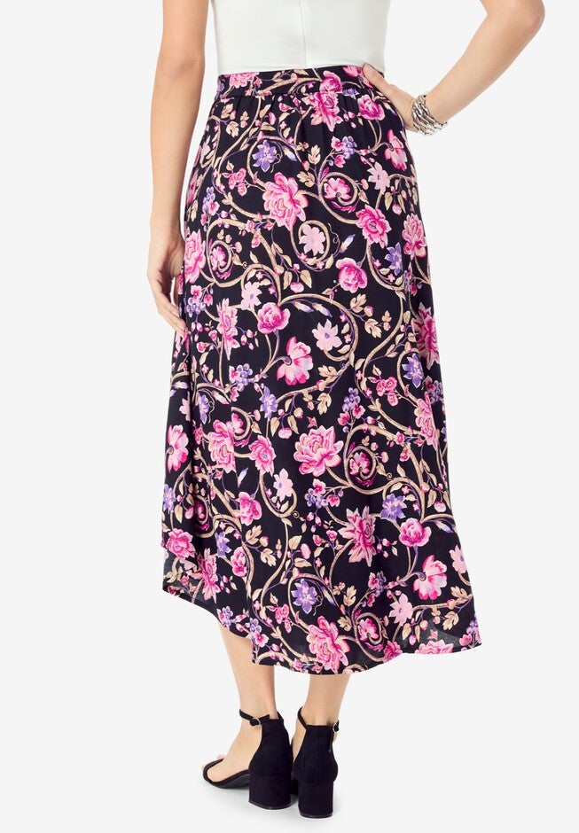 Asymmetrical Hem Skirt, BLACK ETERNAL BLOOM, on-hover image number null