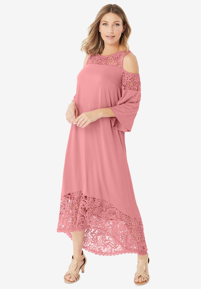 Lace-Panelled Ultrasmooth® Fabric Cold-Shoulder Dress, DESERT ROSE, hi-res image number null