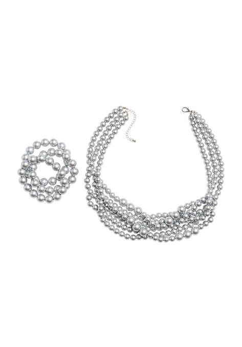 Beaded Necklace and Bracelet Set, SILVER, hi-res image number null