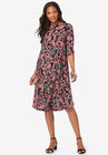 Ultrasmooth® Fabric Boatneck Swing Dress, CLASSIC RED FOLK PAISLEY, hi-res image number null