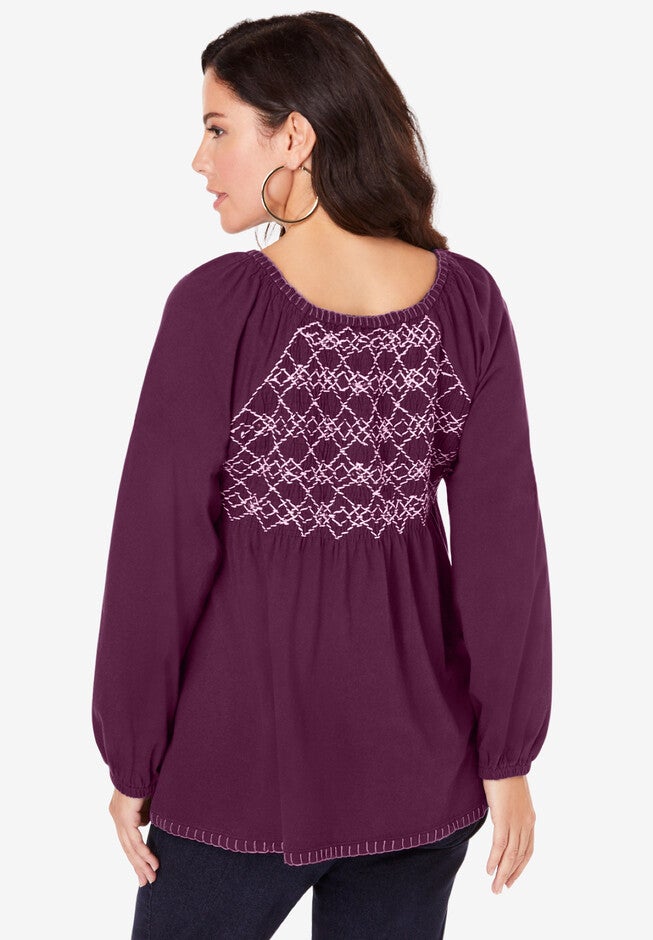 Smocked Embroidered Tee, , on-hover image number 1