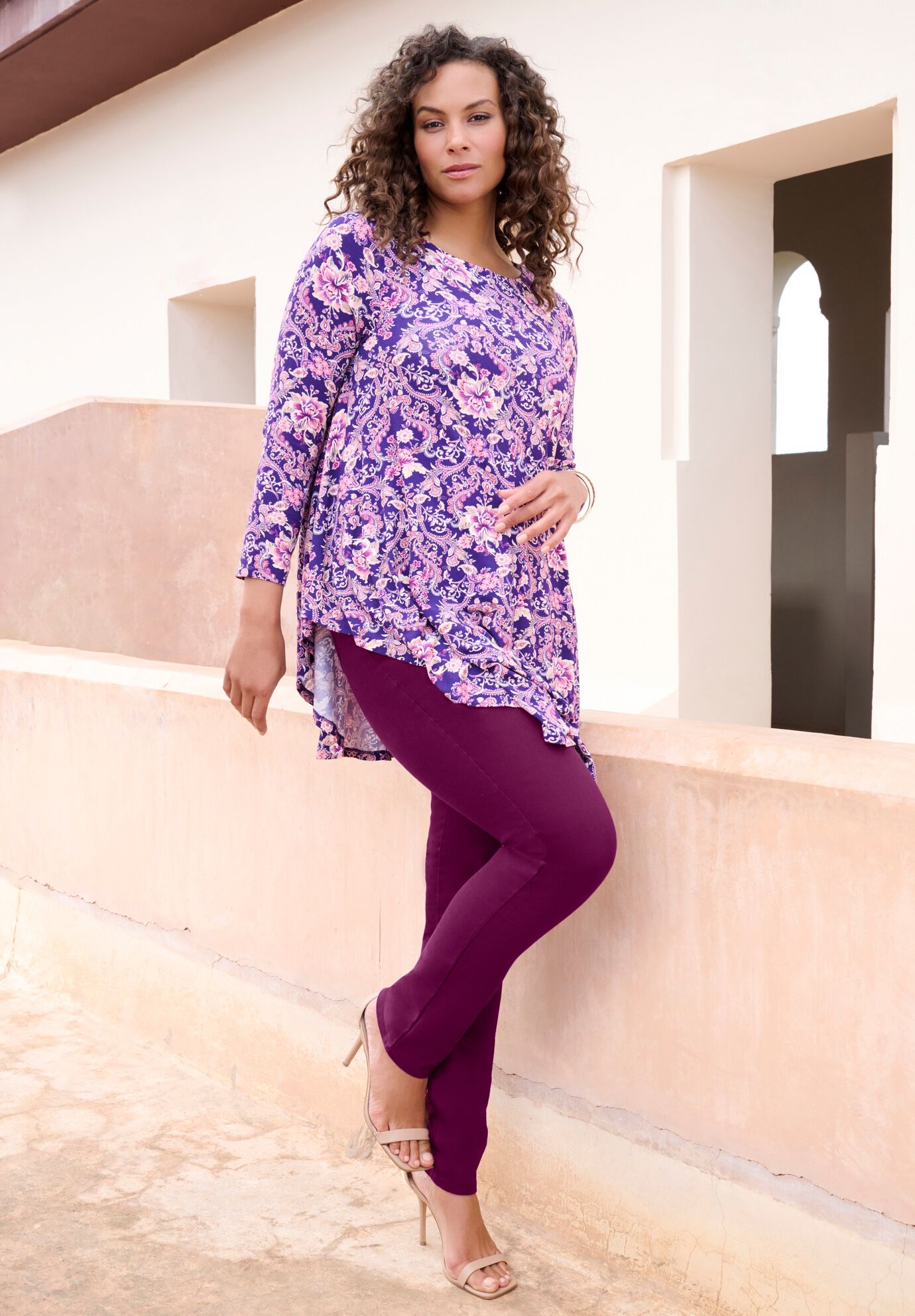 Plus Size Boatneck Swing Ultra Drape Tunic Top, , on-hover image number 1