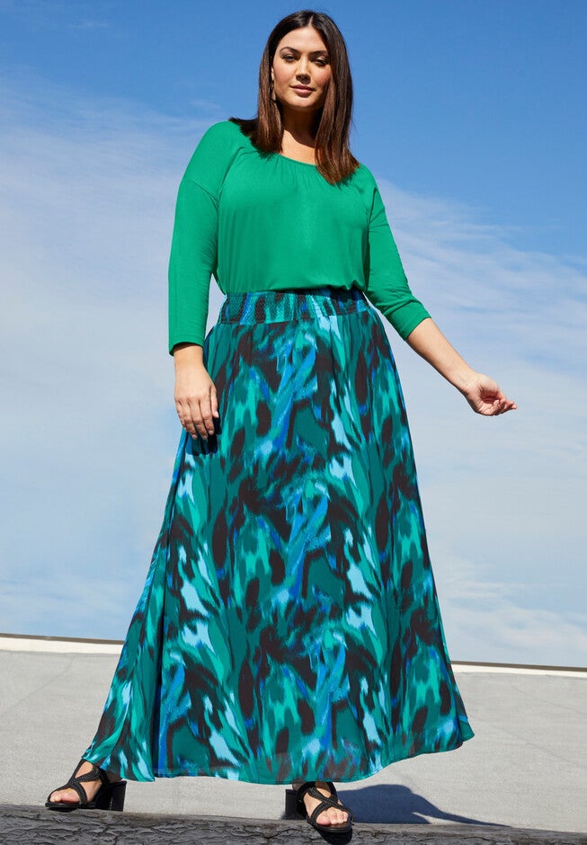 Shirred Scoopneck Top, TROPICAL EMERALD, hi-res image number null