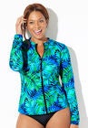 Chlorine Resistant Zip Up Swim Shirt, PALMTASTIC GREEN, hi-res image number null