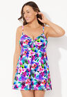 Tie Front Underwire Swimdress, TWILIGHT TROPICAL, hi-res image number null