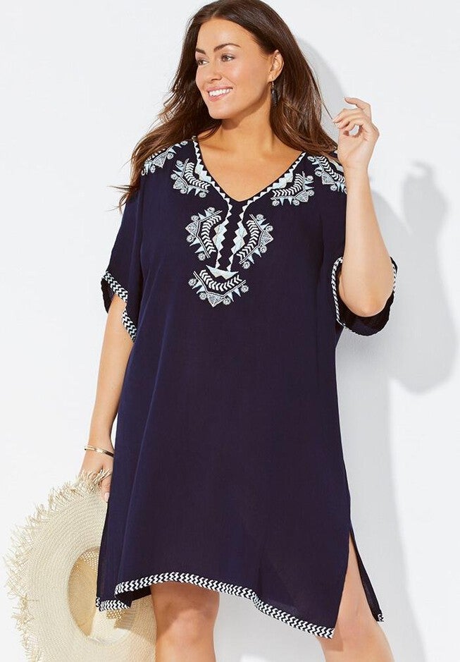 Regina Embroidered V-Neck Cover Up Tunic, , alternate image number null