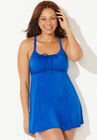 Ruched Tie Front Swimdress, CLASSIC BLUE, hi-res image number null