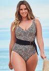 V-Neck Sash One Piece Swimsuit, ANIMAL, hi-res image number null