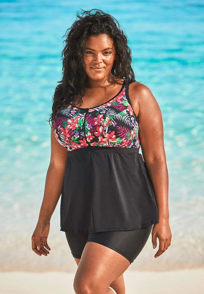 Zip-Front Tankini Top, , hi-res image number 0