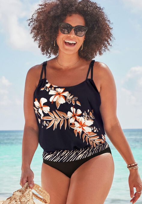 Loop Blouson One Piece Swimsuit, NEUTRAL FLORAL, hi-res image number null