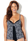 Faux Flyaway Underwire Tankini Top, BLACK ABSTRACT STRIPE, hi-res image number null